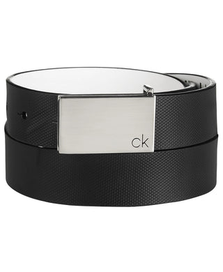 Calvin Klein Men's Textured Leather Plaque Belt Black Size 42