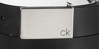 Calvin Klein Men's Textured Leather Plaque Belt Black Size 42