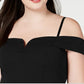 City Studios Women's Spaghetti Strap Off Shoulder Above The Knee Fit Flare Party Dress Black Size 24W