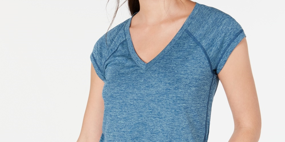 Ideology Women's Teal Short Sleeve V Neck Top Blue Size Medium
