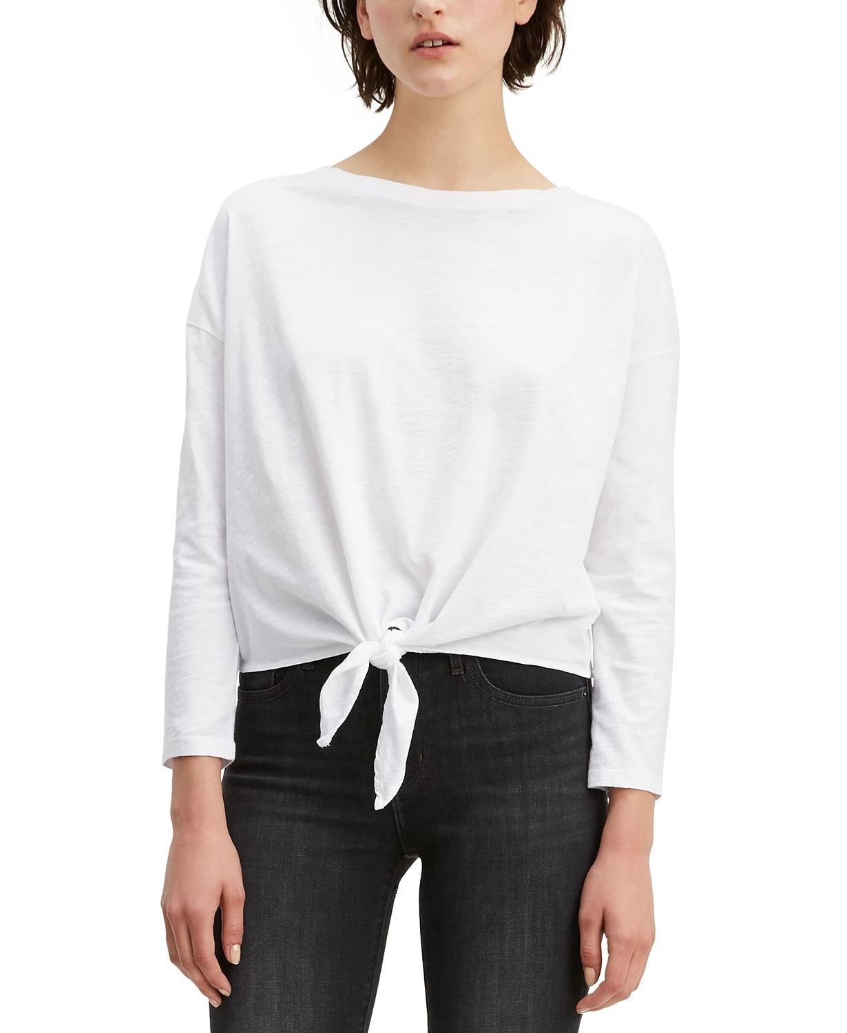 Levi's Women's Tie Front Long Sleeve Cotton T-Shirt White Size Extra Small
