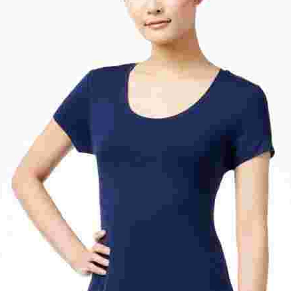 Style & Co Women's Petite Short-Sleeve A-Line Dress Blue Petite Large