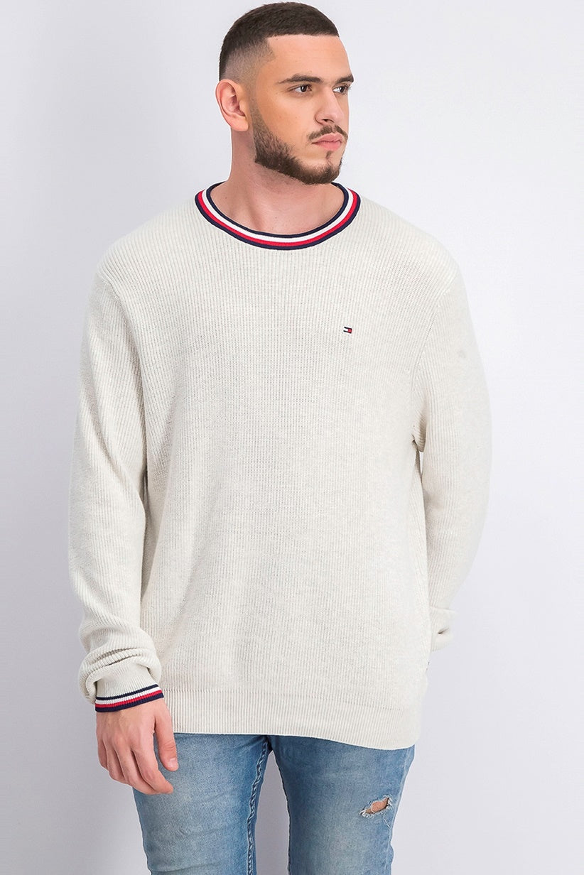 Tommy Hilfiger Men's Geneva Regular Fit Tipped Ribbed Knit Sweater White Size XX-Large