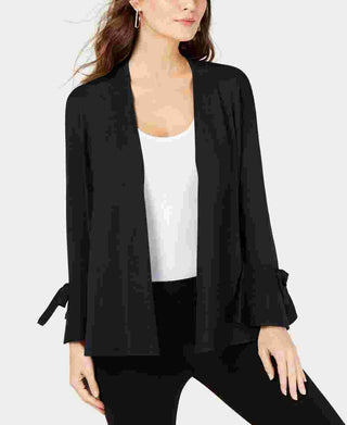 Alfani Women's Open Front Tie Sleeve Cardigan Sweater Black Size X-Small