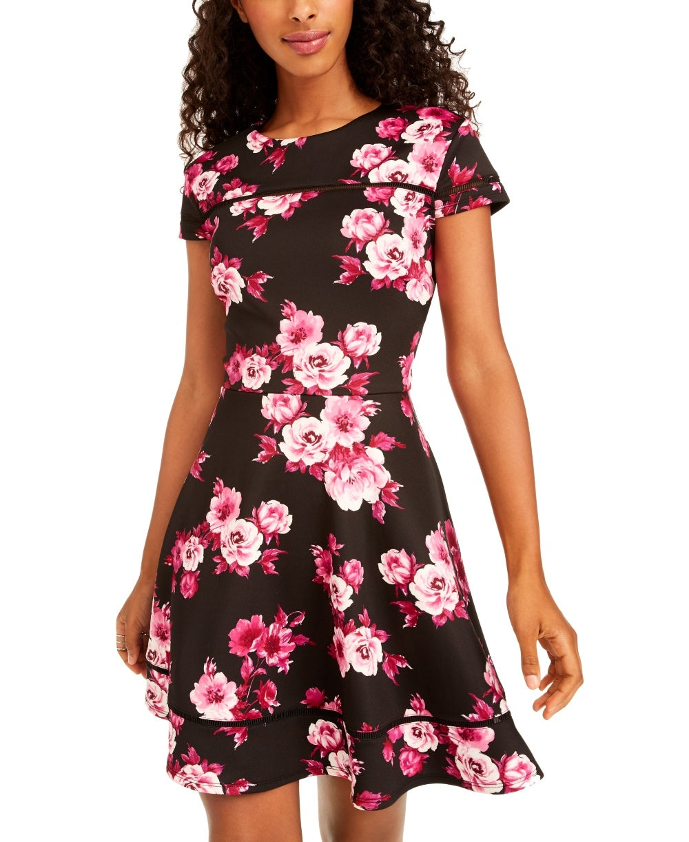 City Studios Junior's Floral Print Fit & Flare Dress Black Size 9