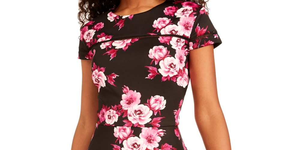 City Studios Junior's Floral Print Fit & Flare Dress Black Size 9