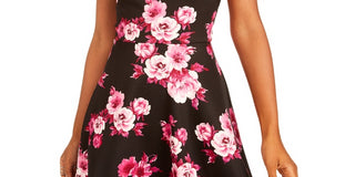 City Studios Junior's Floral Print Fit & Flare Dress Black Size 9