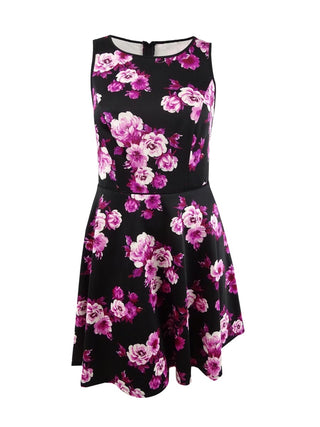 City Studios Women's Plus Floral Print A Line Dress Purple Size 18W