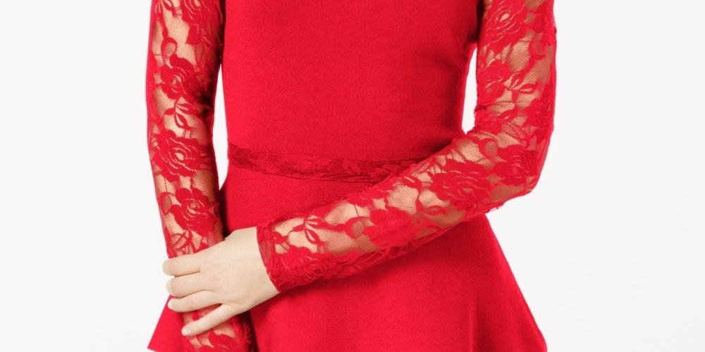 INC International Concepts Women's Petite Lace Peplum Top Red Size Petite