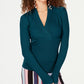 INC International Concepts Women's Ribbed Surplice Sweater Green Size XX-Large