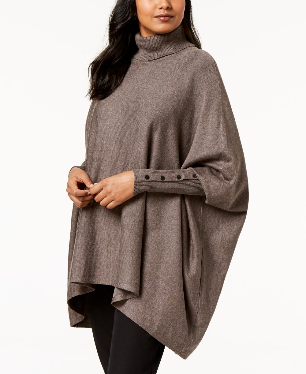 Alfani Women's Petite Turtleneck Poncho Sweater  Dark Beige Size Petite