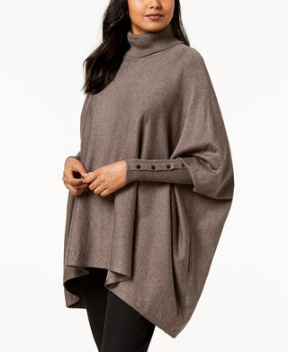 Alfani Women's Petite Turtleneck Poncho Sweater  Dark Beige Size Petite
