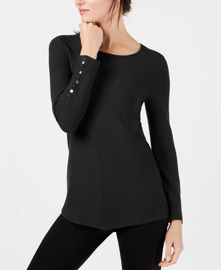 Alfani Women's Ribbed Snap Detail Sweater Black Size Small