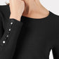 Alfani Women's Ribbed Snap Detail Sweater Black Size Small