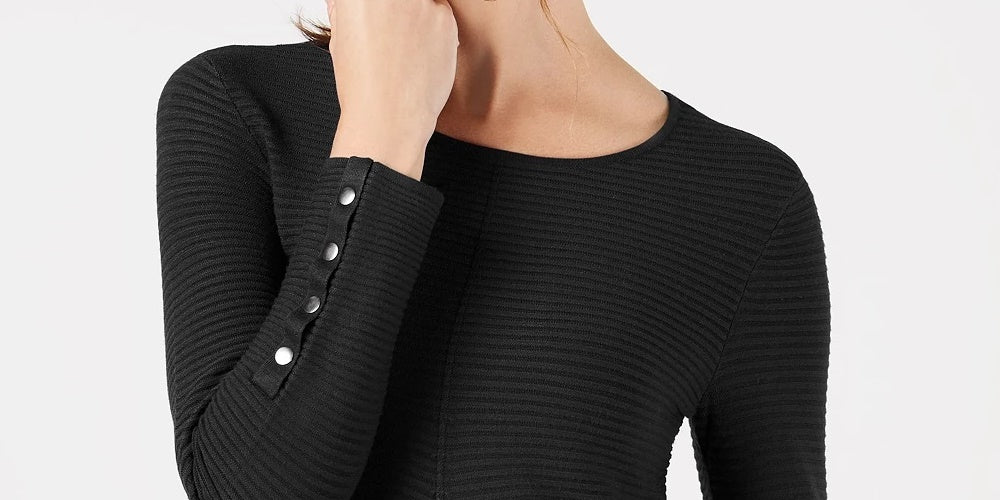 Alfani Women's Ribbed Snap Detail Sweater Black Size Small