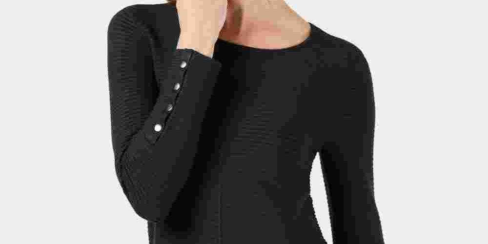 Alfani Women's Ribbed Snap Detail Sweater Black Size X-Small