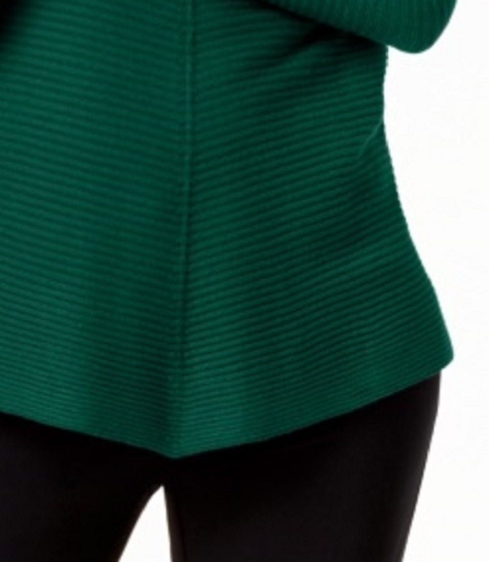 Alfani Women's Ribbed Snap-Detail Sweater Dark Green Size Small