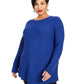 Alfani Women's Ribbed Snap Detail Sweater Blue Size -0X
