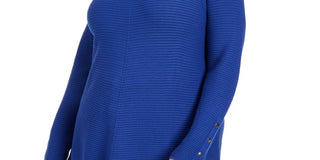 Alfani Women's Ribbed Snap Detail Sweater Blue Size -0X