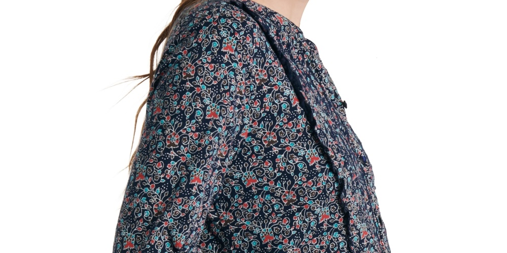 Lucky Brand Women's Floral Button Down Button Down Top Navy Size Small