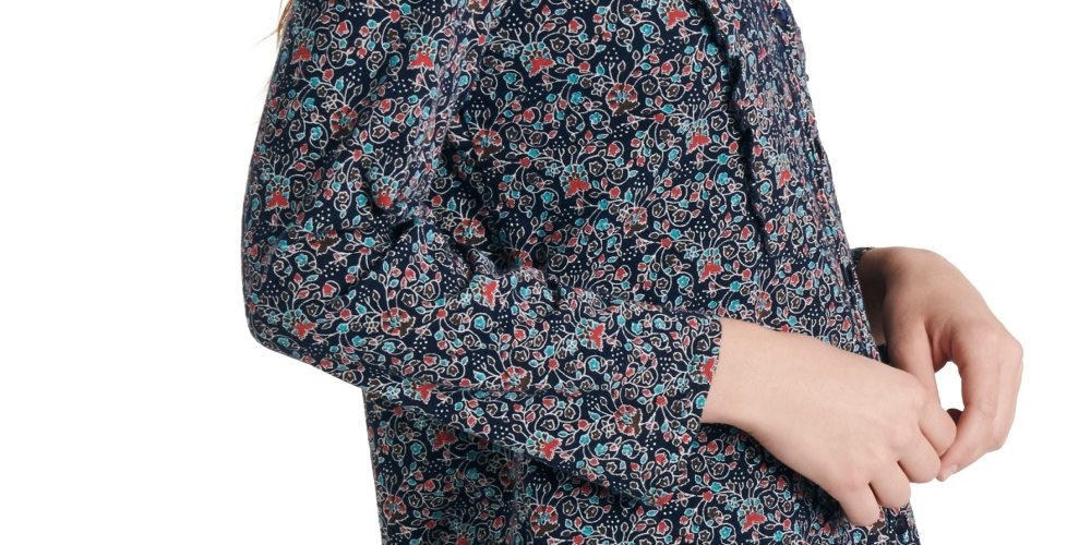 Lucky Brand Women's Floral Button Down Button Down Top Navy Size Small