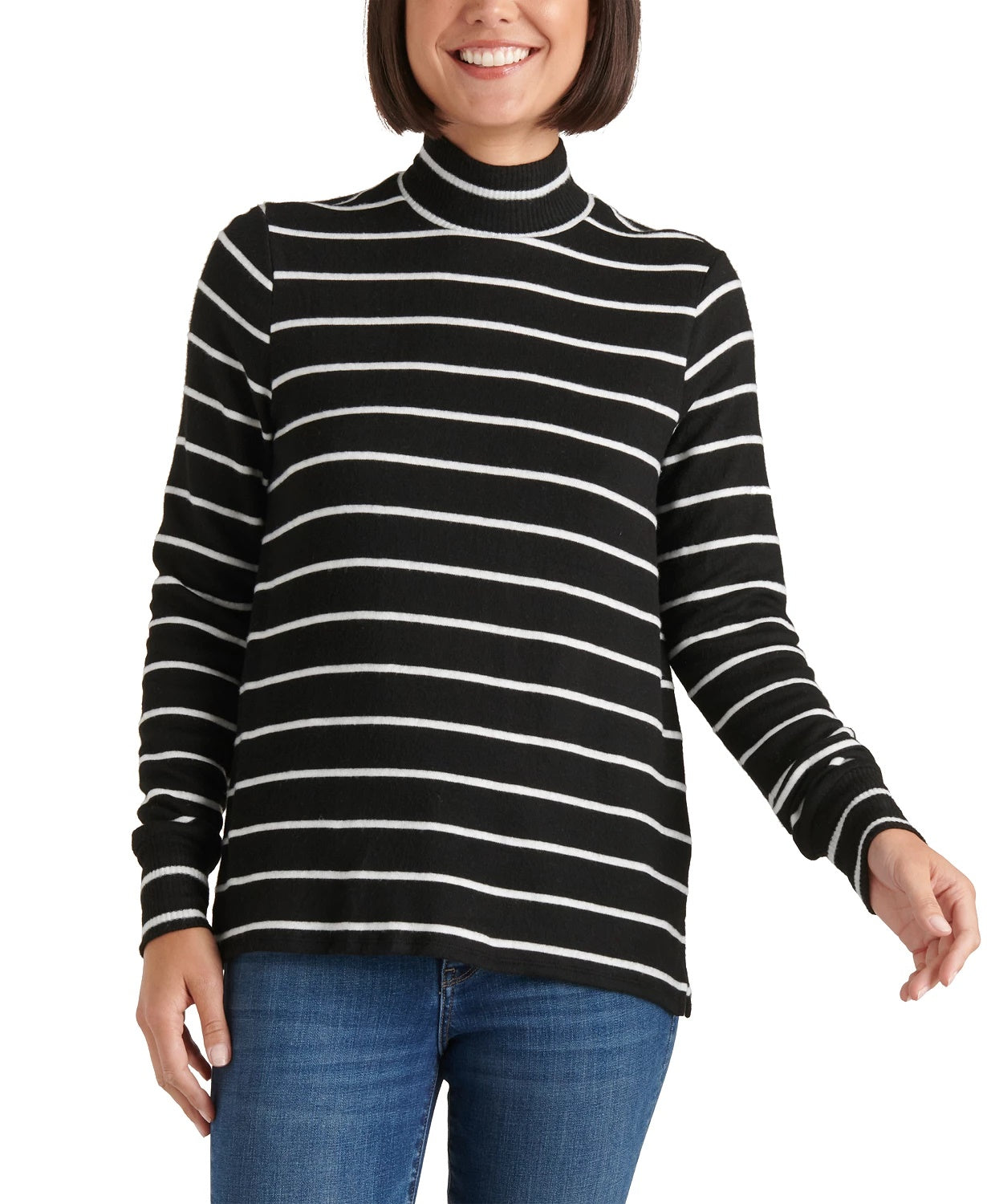 Lucky Brand Women's Striped Turtle Neck Sweater Black Size X-Large