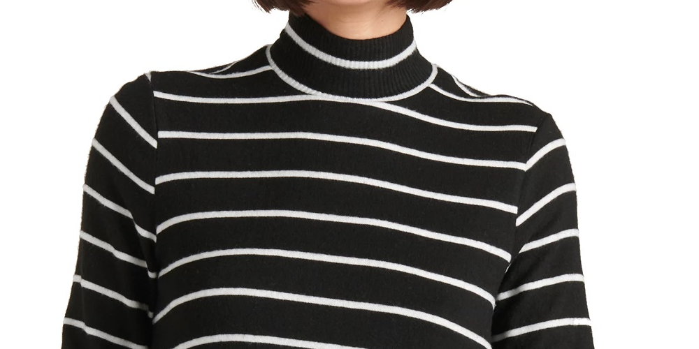 Lucky Brand Women's Striped Turtle Neck Sweater Black Size X-Large