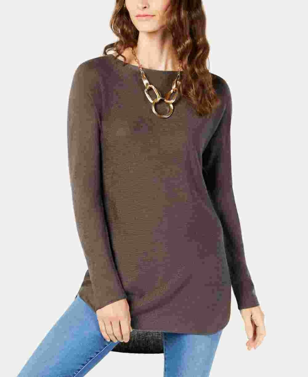 INC International Concepts Women's Shirttail Hi-Low Boatneck Sweater Gray Size Large