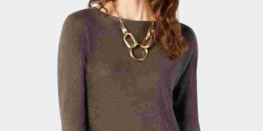 INC International Concepts Women's Shirttail Hi-Low Boatneck Sweater Gray Size Large