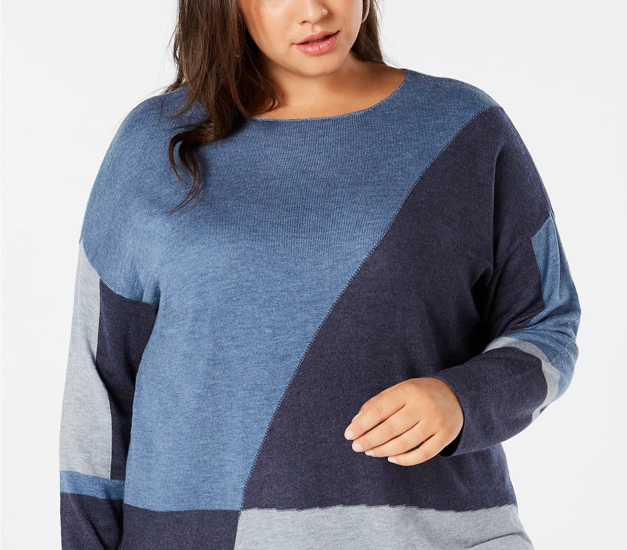 INC International Concepts Women's Plus Size Long-Sleeve High-Low Sweater Navy Size 0X