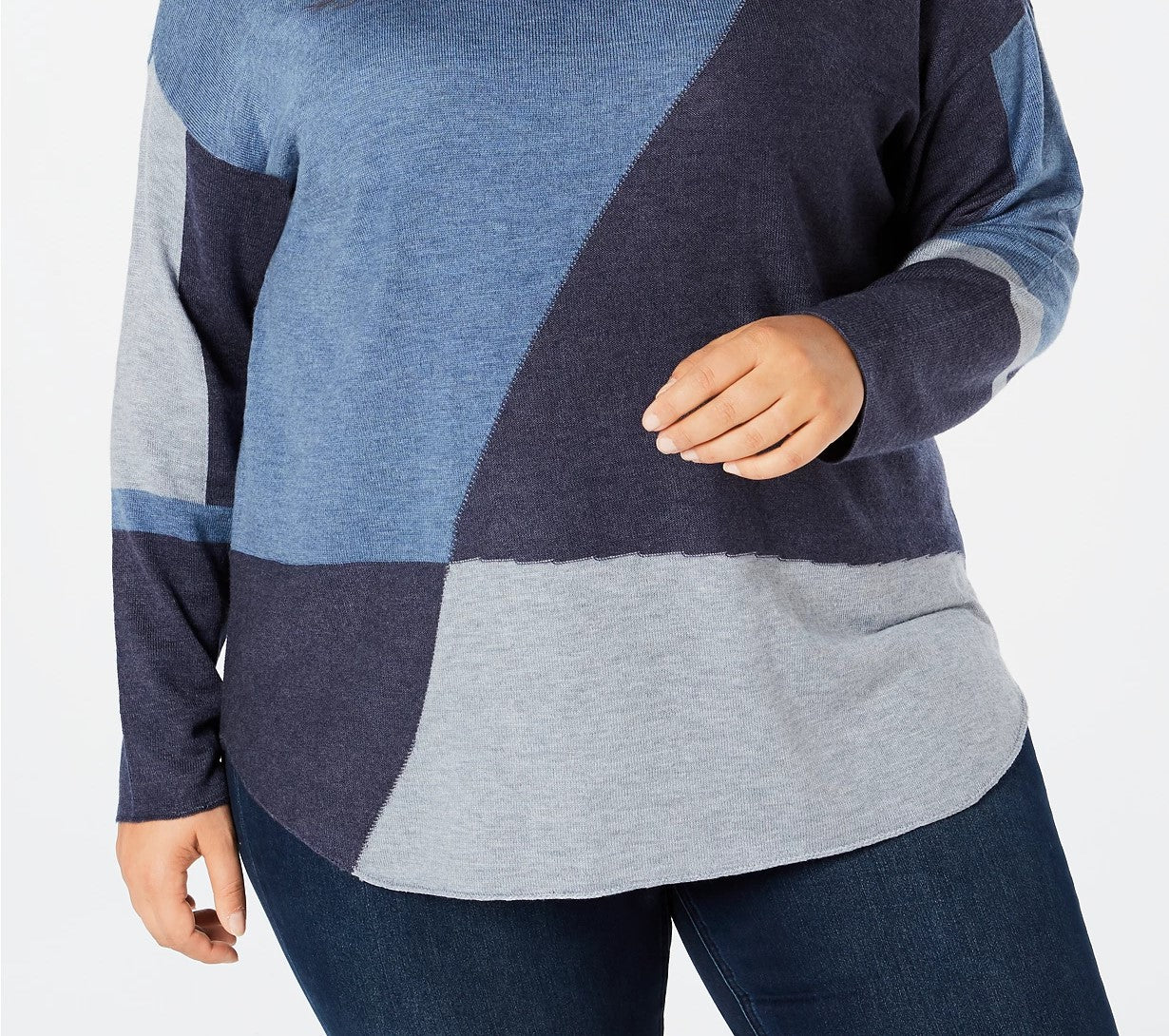 INC International Concepts Women's Plus Size Long-Sleeve High-Low Sweater Navy Size 0X