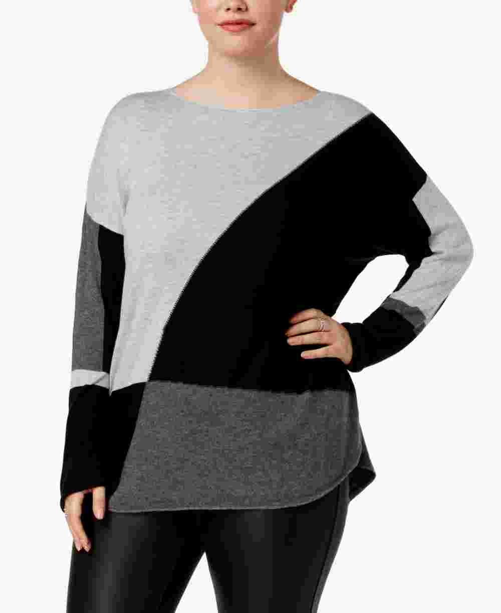 INC International Concepts Women's Long Sleeve High Low Sweater Gray Size 0X