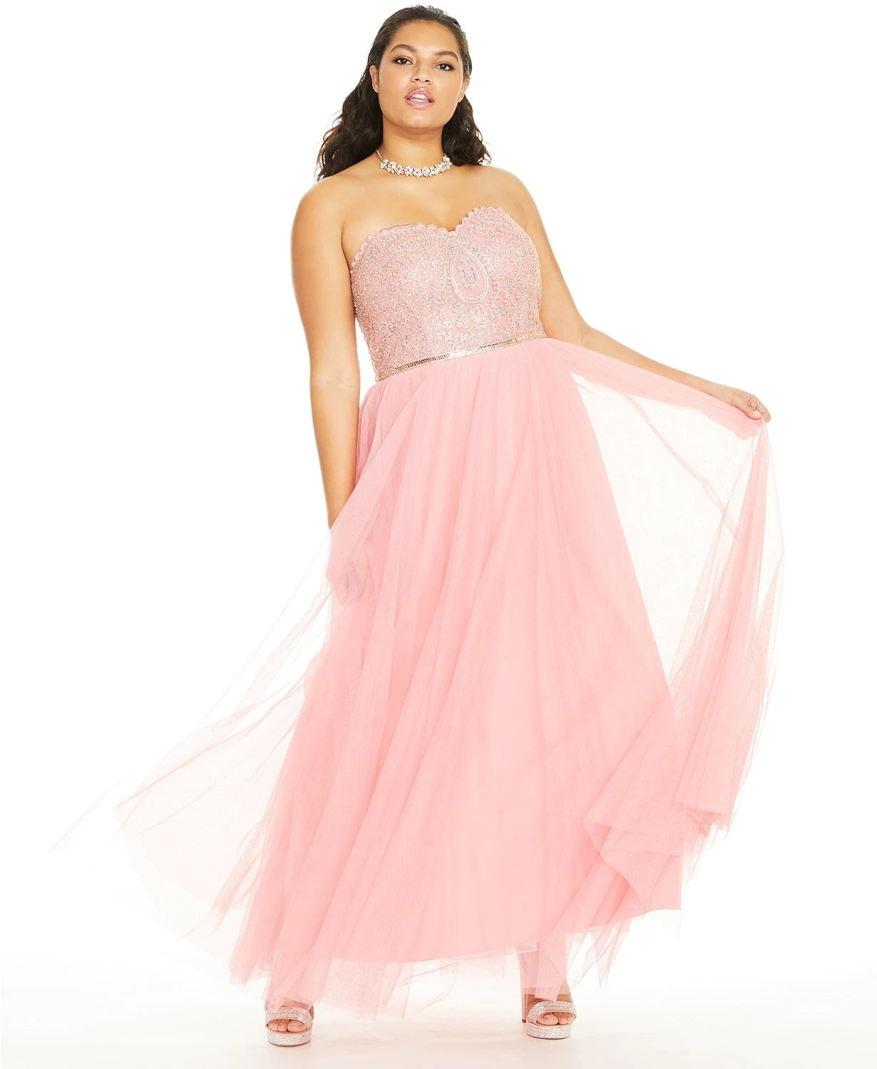 City Studios Women's Trendy Plus Size Embellished Embroidered Tulle Gown Pink Size 18W