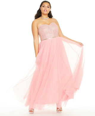 City Studios Women's Trendy Plus Size Embellished Embroidered Tulle Gown Pink Size 18W