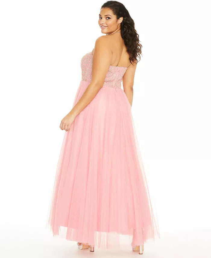 City Studios Women's Trendy Plus Size Embellished Embroidered Tulle Gown Pink Size 18W