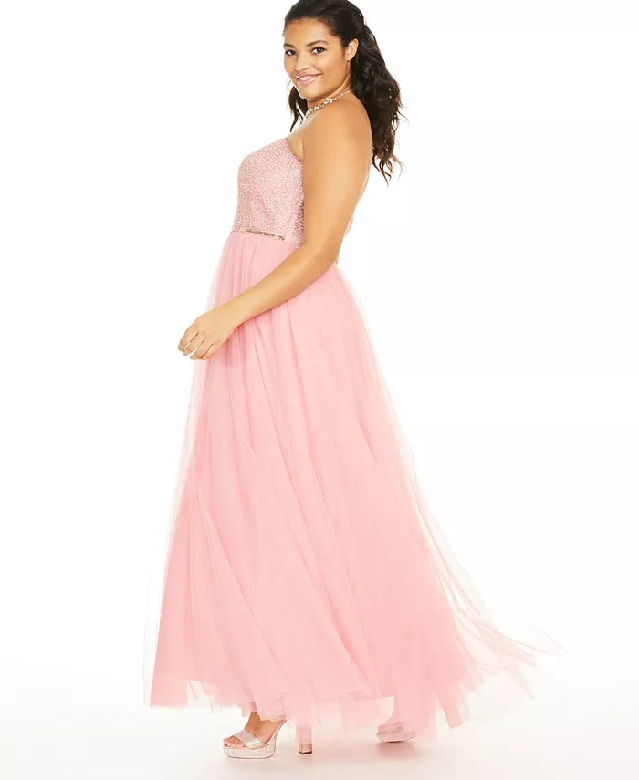 City Studios Women's Trendy Plus Size Embellished Embroidered Tulle Gown Pink Size 18W