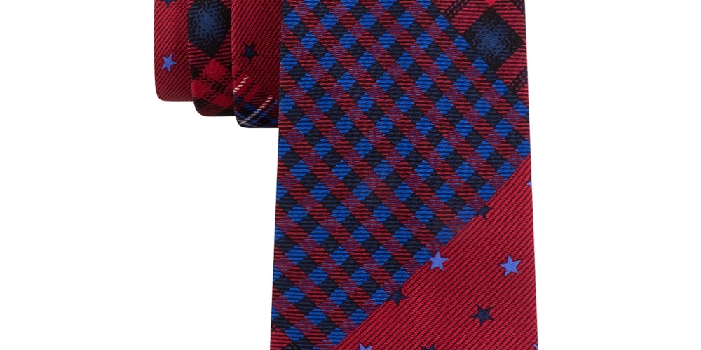 Tommy Hilfiger Men's Large Multi Star Plaid Tie Red Size Regular