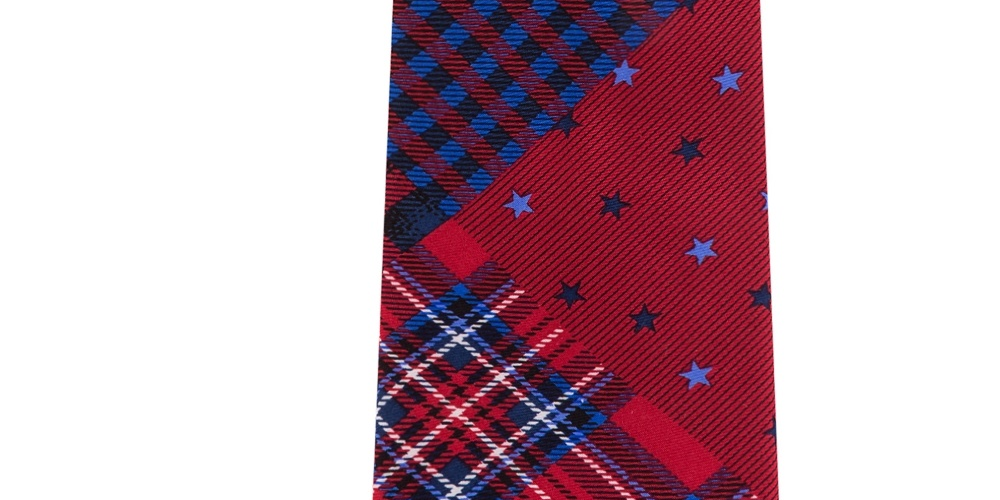 Tommy Hilfiger Men's Large Multi Star Plaid Tie Red Size Regular