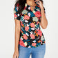 Thalia Sodi Women's Printed Elbow Sleeve Keyhole Top White Size Small