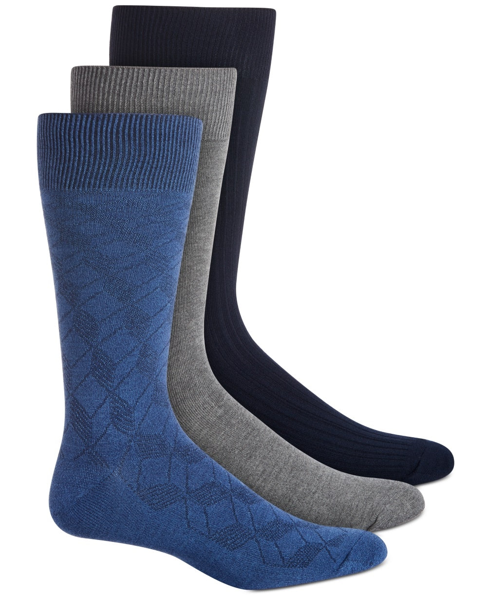 Perry Ellis Portfolio Men's 3 Pack Trouser Dress Socks Navy Size Regular