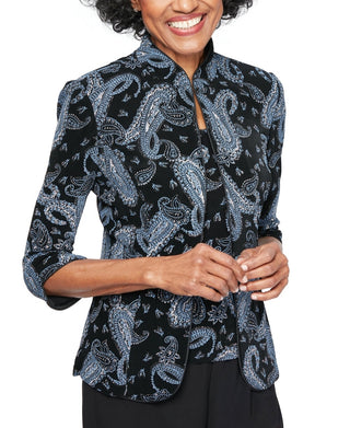 Alex Evenings Women's Printed Twinset Charcoal Size Medium