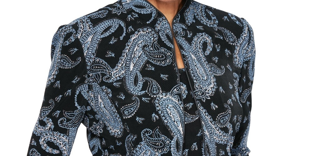 Alex Evenings Women's Printed Twinset Charcoal Size Medium