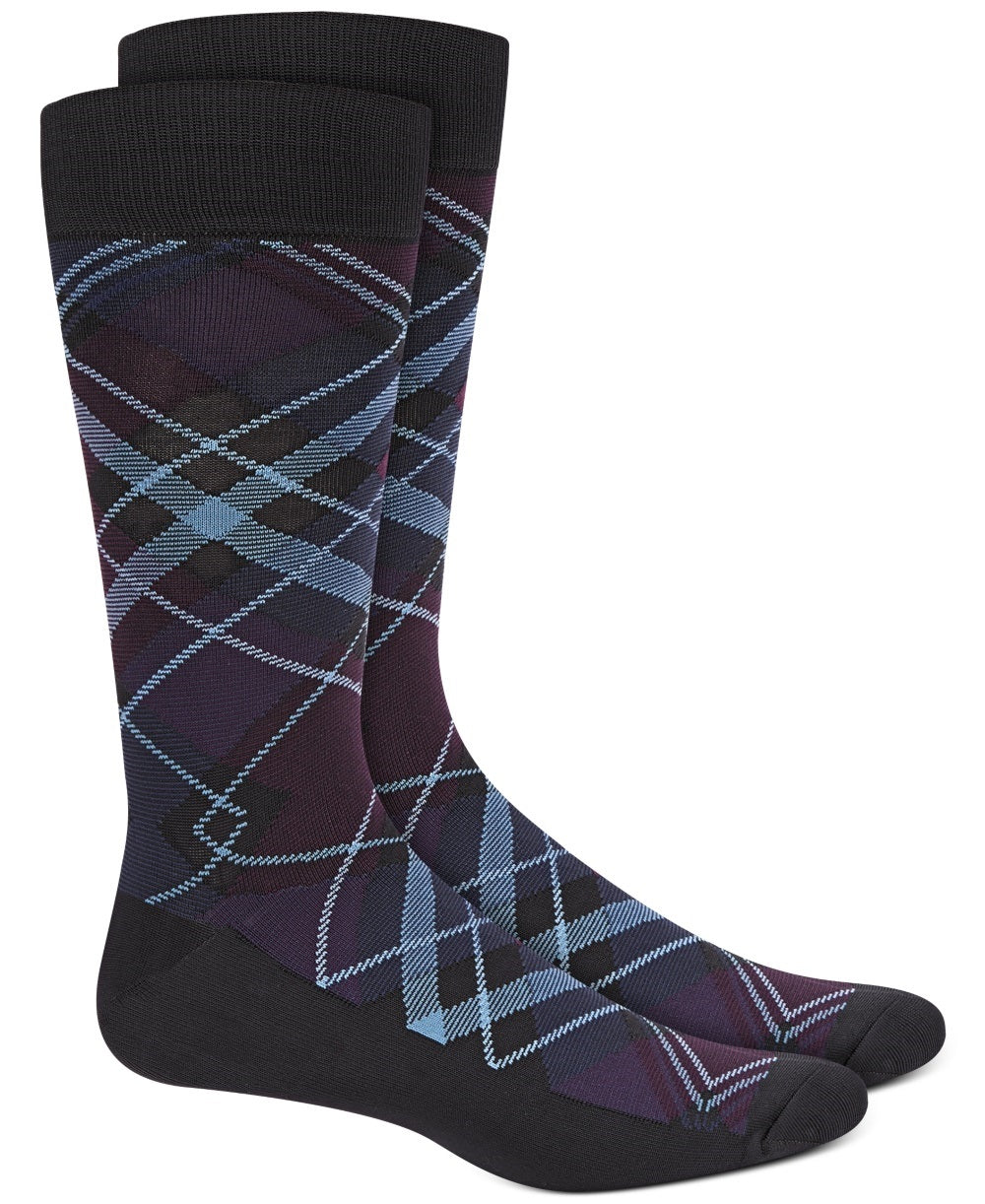 Perry Ellis Men's Microfiber Plaid Socks Navy Size Regular
