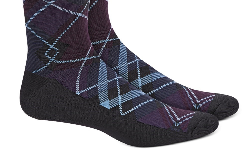 Perry Ellis Men's Microfiber Plaid Socks Navy Size Regular