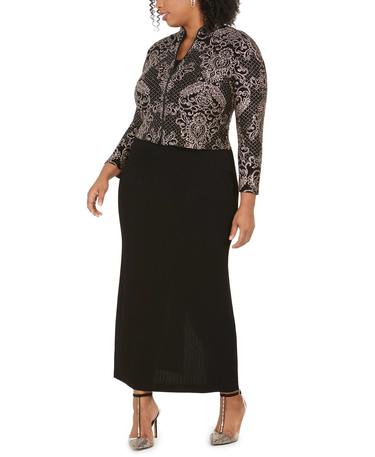 Alex Evenings Women's Plus Size Column Gown & Jacket Brown Size Petite Small