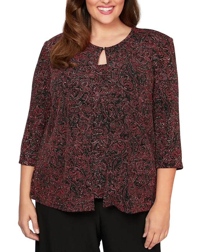 Alex Evenings Women's Plus Printed Twinset Red Size 1X