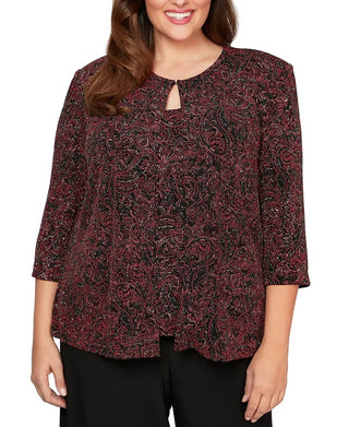 Alex Evenings Women's Plus Printed Twinset Red Size 1X