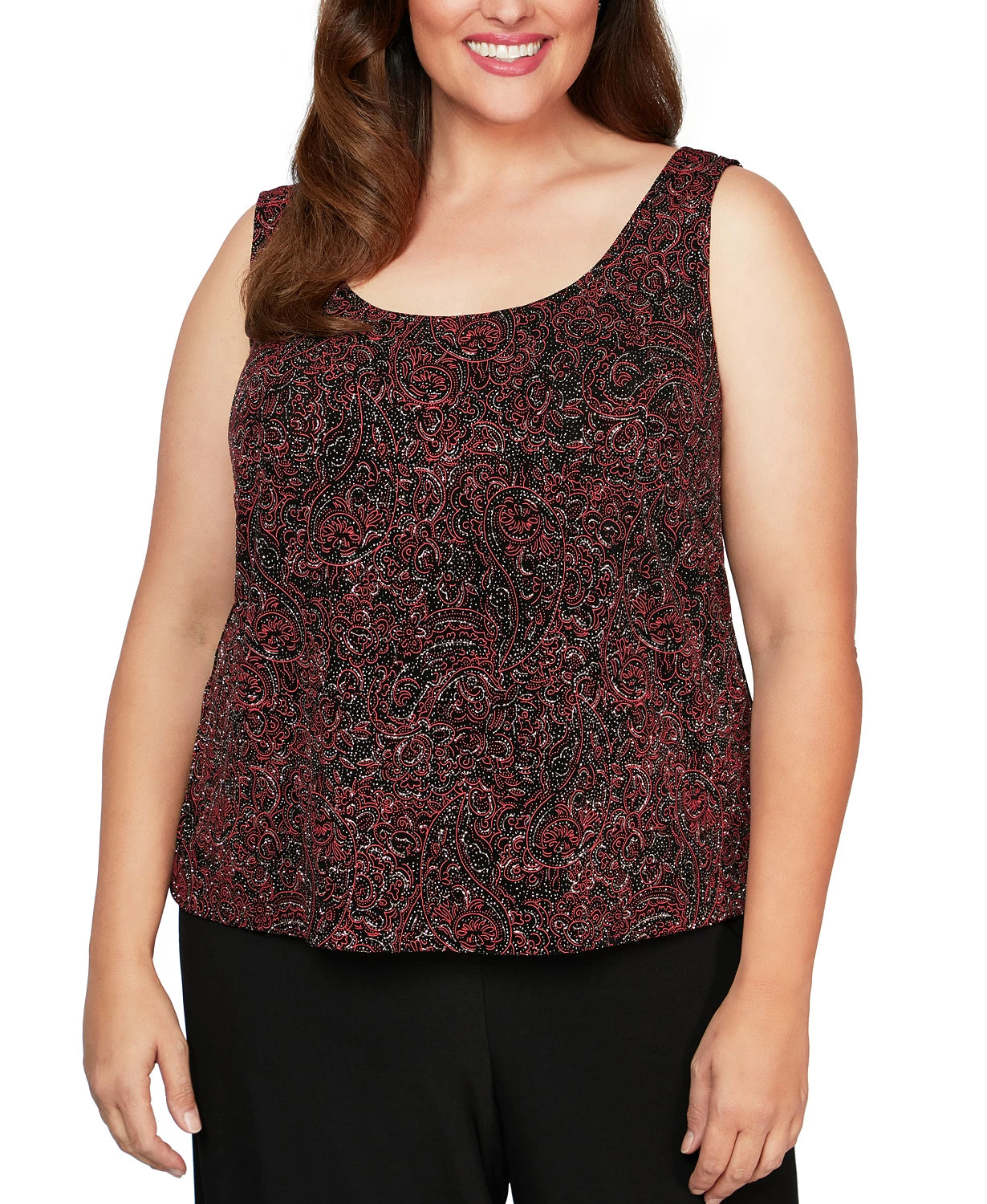 Alex Evenings Women's Plus Printed Twinset Red Size 1X
