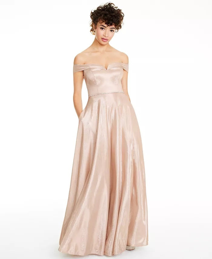 Say Yes To The Prom Juniors' Off-The-Shoulder Gown Silver Size 3