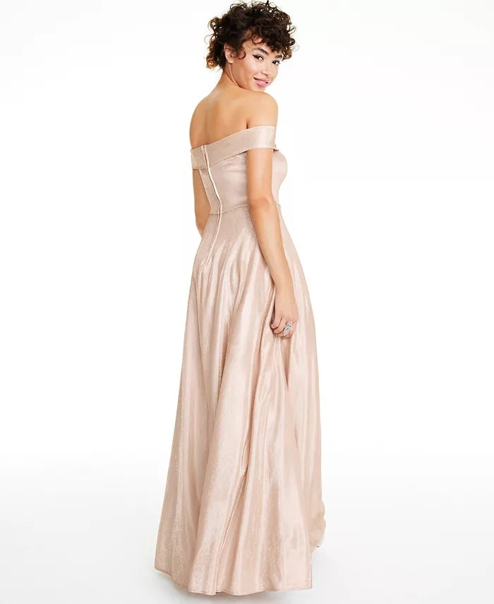 Say Yes To The Prom Juniors' Off-The-Shoulder Gown Silver Size 3